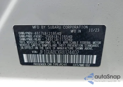 2024 Subaru Impreza Base 5-Door z USA, uszkodzony, nr VIN JF1GUABCXR8324402